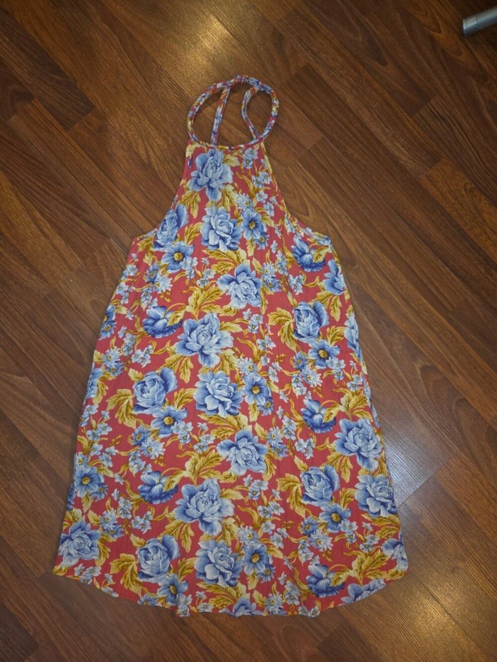 American Eagle Outfitters Floral Halter Dress - Red With Blue & Yellow Flowers S - Picture 4 of 13